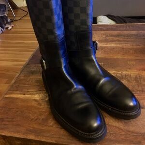 Louis Vuitton Men’s motorcycle boots, in Damier graphite.
